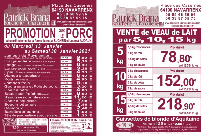 Promotion sur le porc - Boucherie Brana