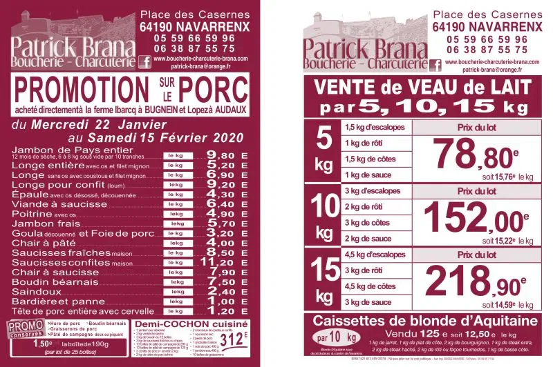 Promotion sur le porc - Boucherie Brana Navarrenx (64)