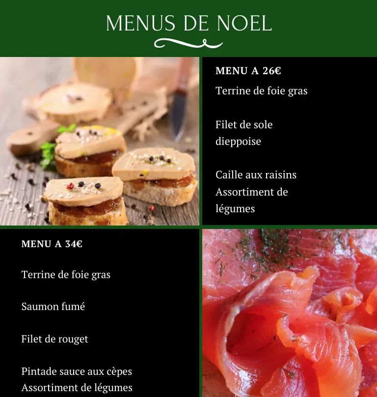 Carte et menu de Noël 2024 de la Boucherie Brana