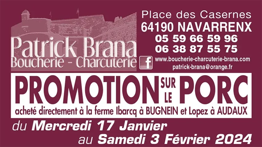 Promotion sur le Porc Boucherie Brana - janvier 2024