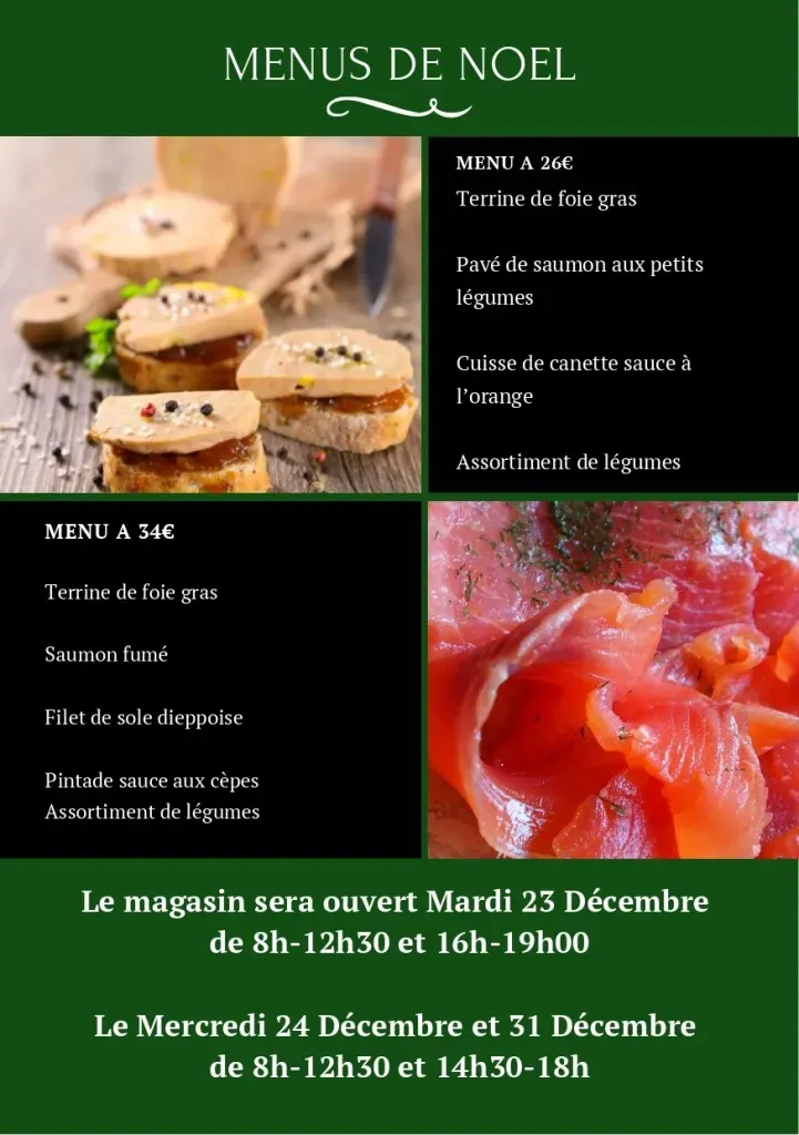 Carte des fêtes 2025 et menus de Noël