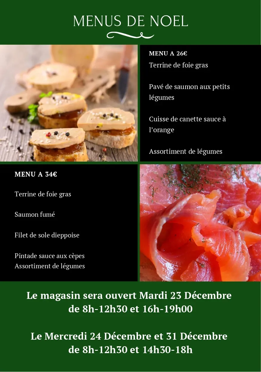 Carte des fêtes 2025 et menus de Noël